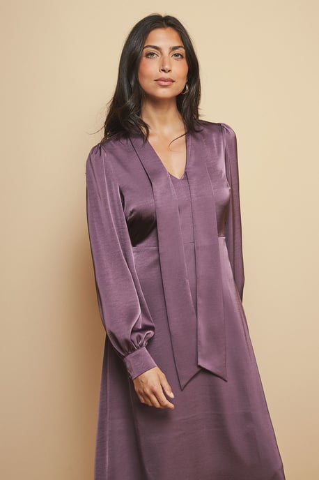 Plum Satin Neck Midi Dress - Image 2