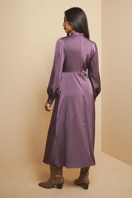 Plum Satin Neck Midi Dress - Image 4