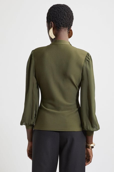 Bandage Figure Form Zip Detail Chiffon Sleeve Knit Top - Image 5