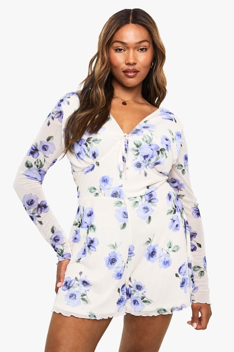 Plus Floral Mesh Flippy Playsuit - Image 1