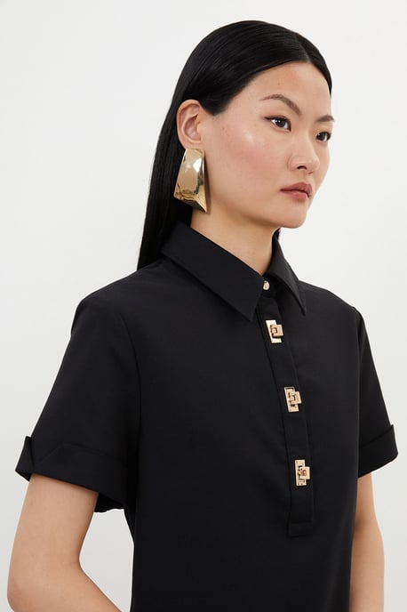 Petite Techno Cotton Woven Short Dress With Gold Clasps - Image 2