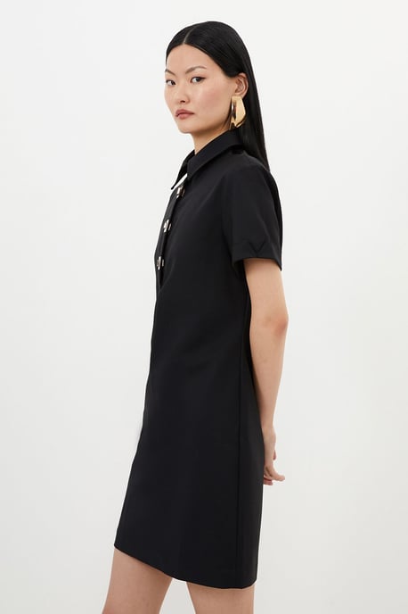 Petite Techno Cotton Woven Short Dress With Gold Clasps - Image 3