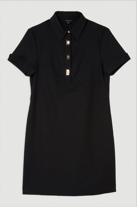 Petite Techno Cotton Woven Short Dress With Gold Clasps - Image 4