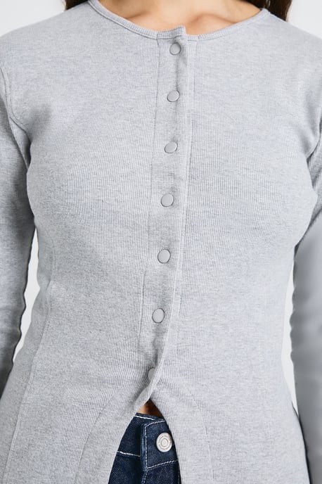 Ribbed Longline Popper Front Top - Image 4