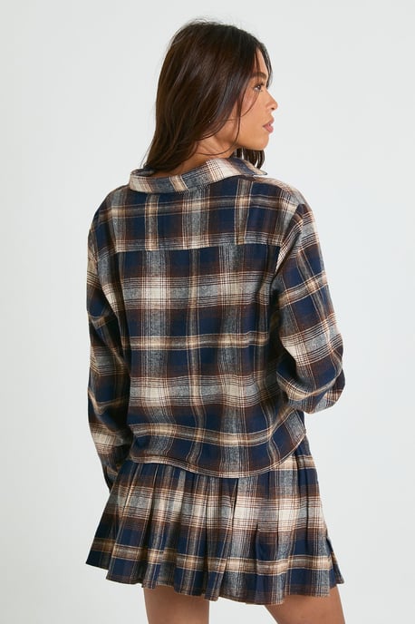 Check Print Longline Boxy Crop Shirt - Image 2