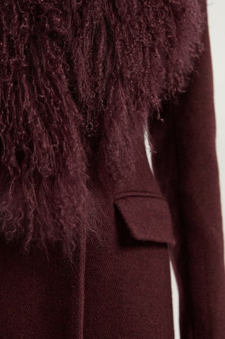 Wool Detachable Fur Collar Tailored Double Breasted Midi Coat - Image 3