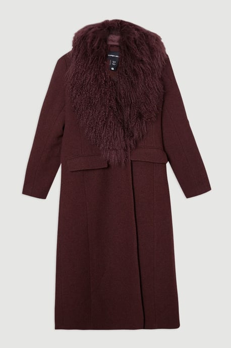 Wool Detachable Fur Collar Tailored Double Breasted Midi Coat - Image 4