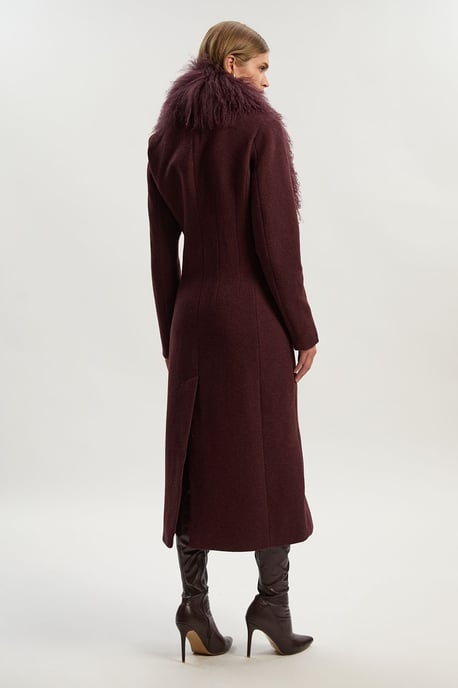 Wool Detachable Fur Collar Tailored Double Breasted Midi Coat - Image 5