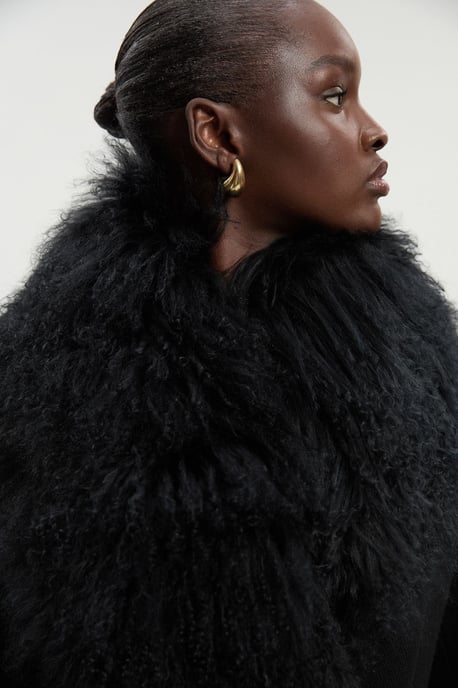 Wool Detachable Fur Collar Tailored Double Breasted Midi Coat - Image 2