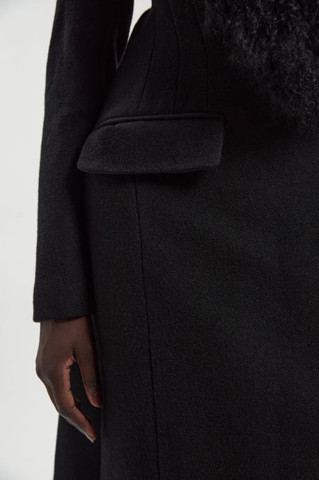 Wool Detachable Fur Collar Tailored Double Breasted Midi Coat - Image 3