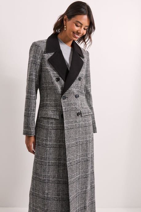 Check Contrast Midi Coat - Image 2