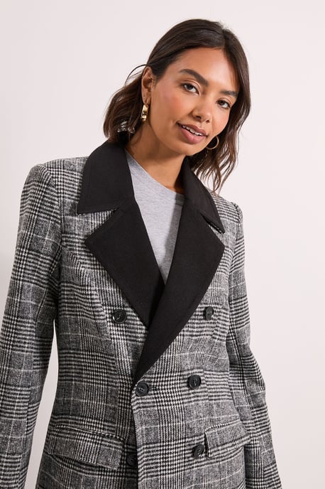 Check Contrast Midi Coat - Image 4