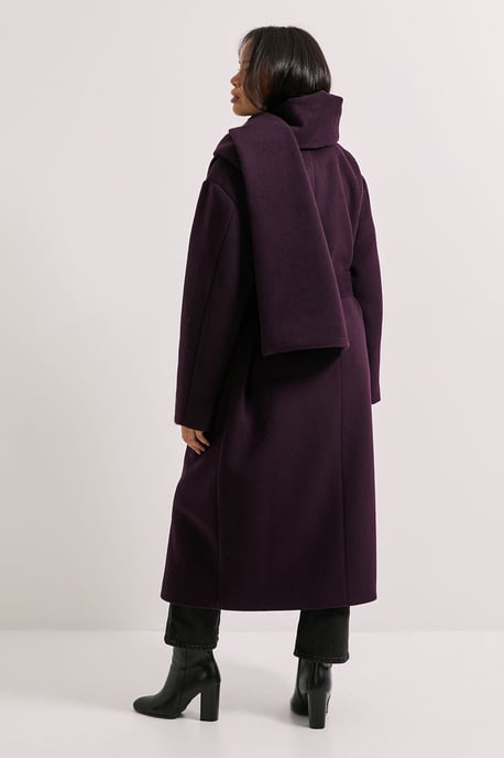 Belted Round Neck Scarf Coat - Image 3