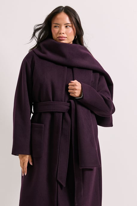 Belted Round Neck Scarf Coat - Image 4