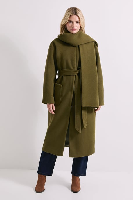 Belted Round Neck Scarf Coat - Image 1
