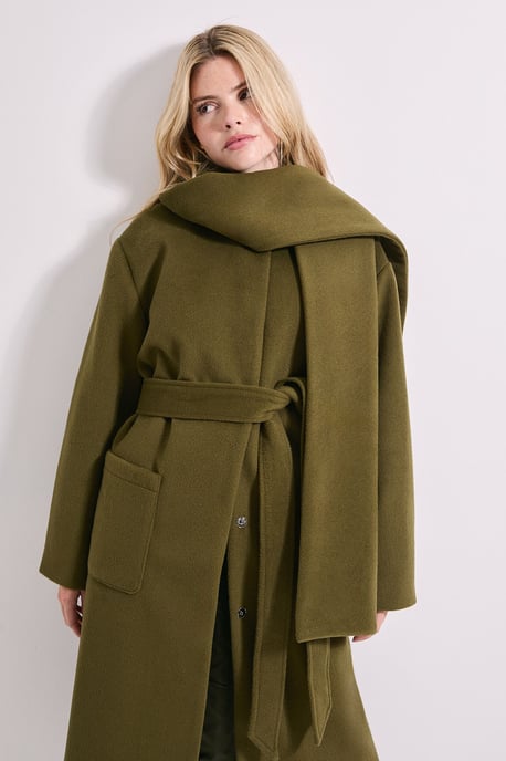 Belted Round Neck Scarf Coat - Image 2
