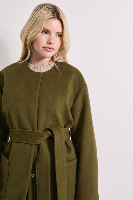 Belted Round Neck Scarf Coat - Image 4