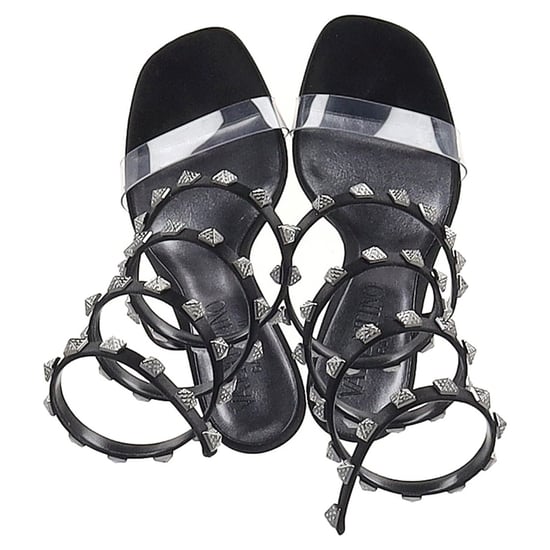Valentino Garavani Rockstud Wikkelsandalen met Hakken in Zwart Leer - Image 3