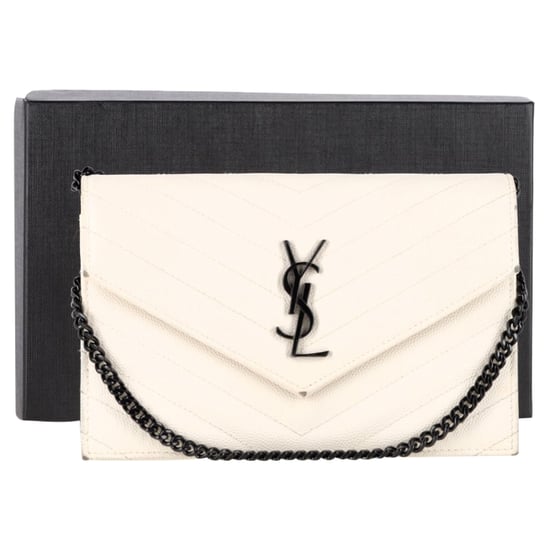 Saint Laurent Matelasse Quilted Grained Envelope Chain Wallet Bag in White Leather - Image 2