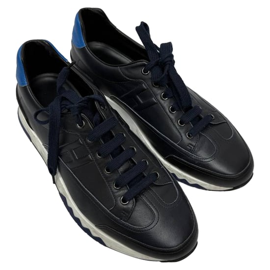 Hermès Trail Lace Up Sneakers in Navy Blue Leather - Image 6