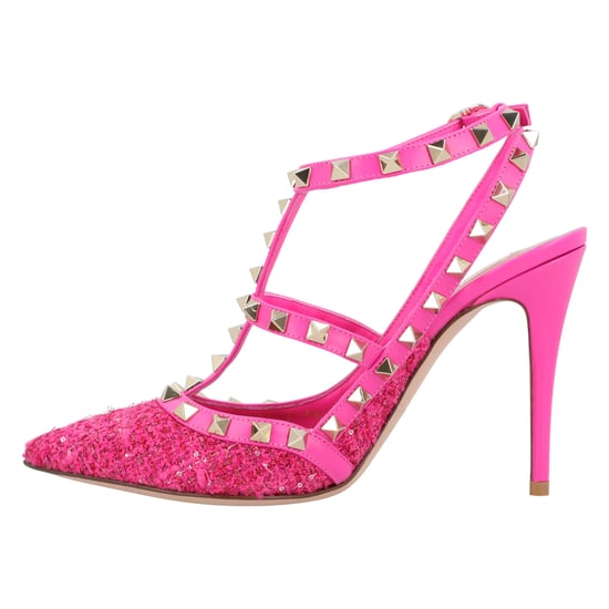 Valentino Caged 100 Tweed & Leren Pump Roze - Image 2