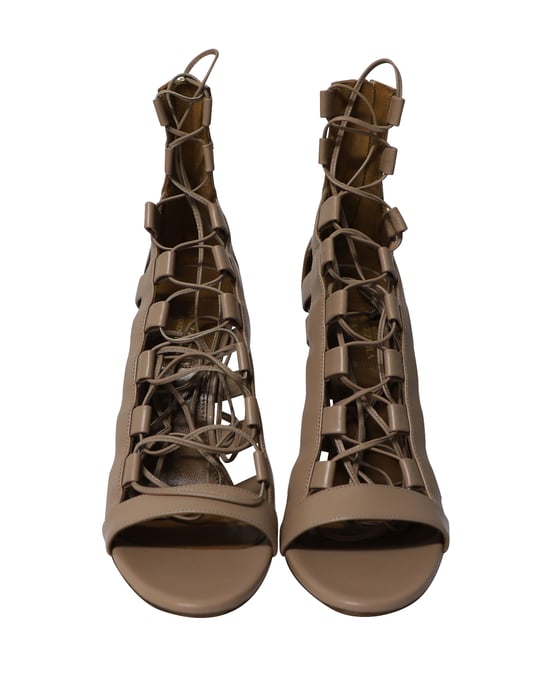 Aquazzura Lace-Up Amazon 105 Sandals in Nude Calfskin Leather - Image 2
