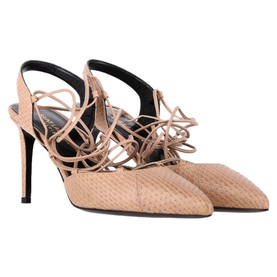 Saint Laurent Paris Skinny Snakeskin-Embossed Pumps in Beige Leather - Image 4