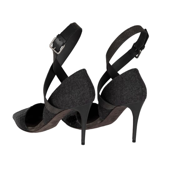 Brunello Cucinelli Monili Pumps i pytonfärgat läder med pärldetaljer och ankelrem – 10-tal - Image 3