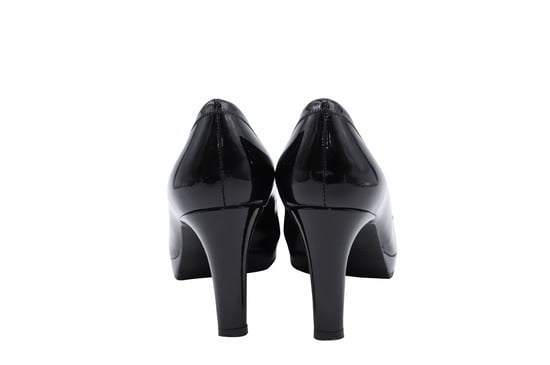 Stuart Weitzman x Russel Bromley Peep-Toe Pumps in Black Patent Leather - Image 4