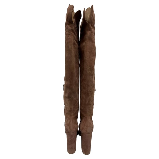 Gianvito Rossi Block-Heel Knee-High Boots in Brown Suede - Image 4