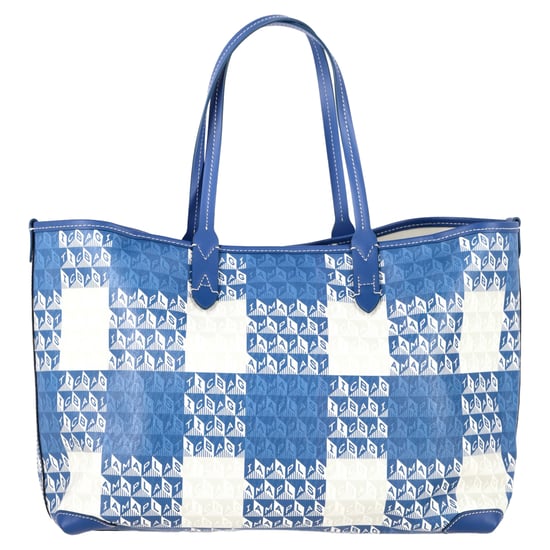 Anya Hindmarch I Am A Plastic Bag Small Leather-Trimmed Printed Tote in Blue Coated-Canvas - Image 3