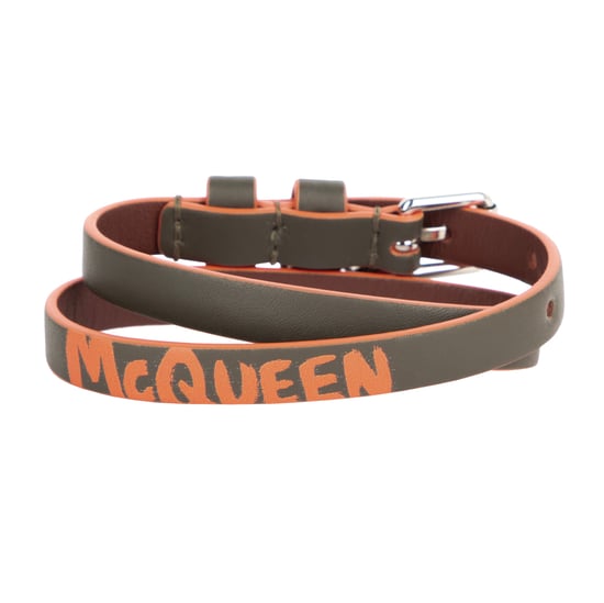Alexander McQueen Herrarmband i Läder med Graffiti-skallemotiv i Grönt - Image 2