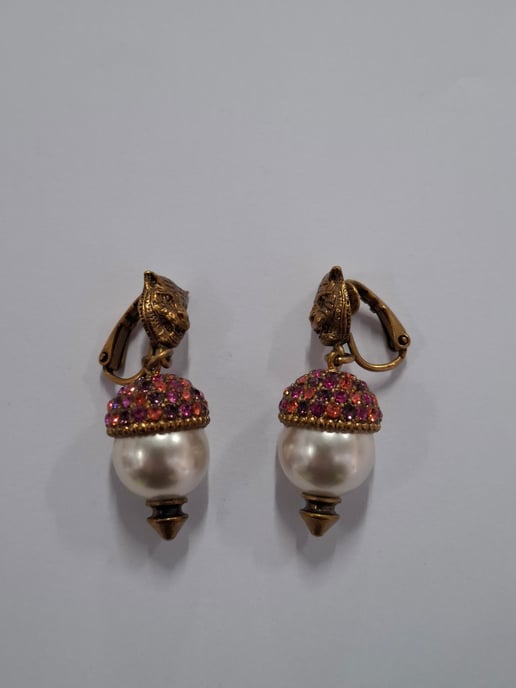 Gucci Faux Pearl Tiger Earrings in Multicolor Crystal - Image 5