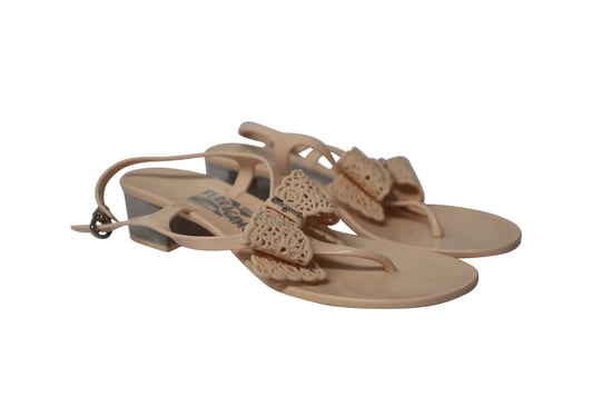 Salvatore Ferragamo Perala Ribbon Thong Sandals in Pink Rubber - Image 3