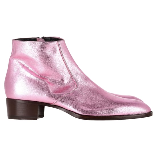 Saint Laurent Metallic Almond Toe Ankle Boots in Pink Leather - Image 1