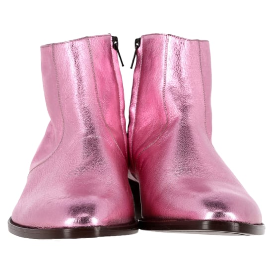 Saint Laurent Metallic Almond Toe Ankle Boots in Pink Leather - Image 2