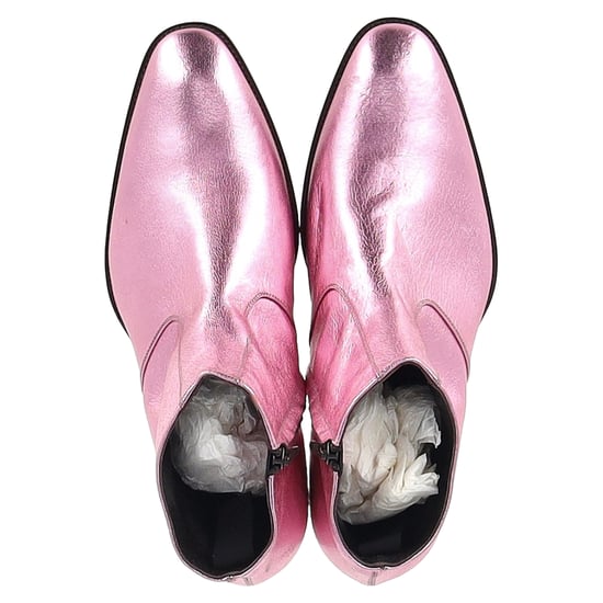 Saint Laurent Metallic Almond Toe Ankle Boots in Pink Leather - Image 3