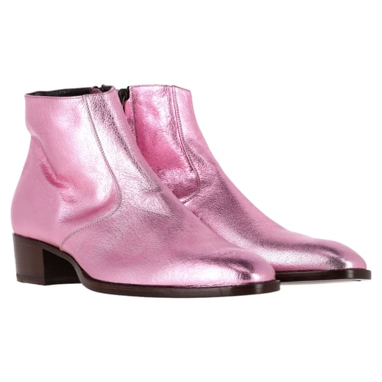 Saint Laurent Metallic Almond Toe Ankle Boots in Pink Leather - Image 4