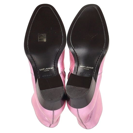 Saint Laurent Metallic Almond Toe Ankle Boots in Pink Leather - Image 6