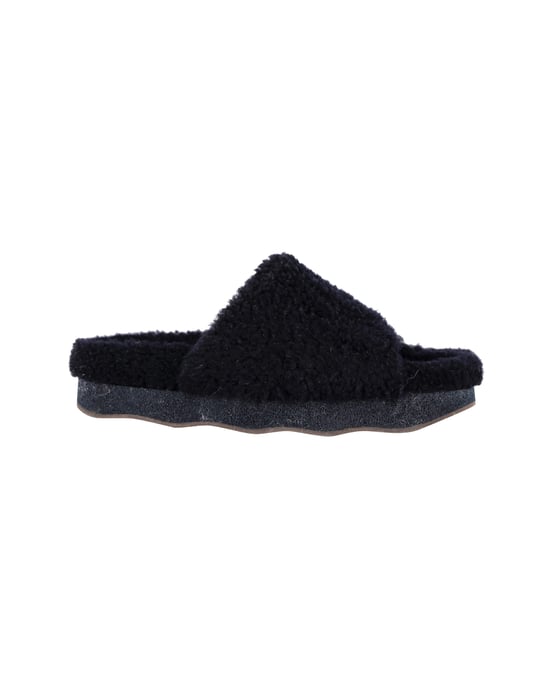 Chloe Wavy Slides in Black Shearling and Leather - Image 1