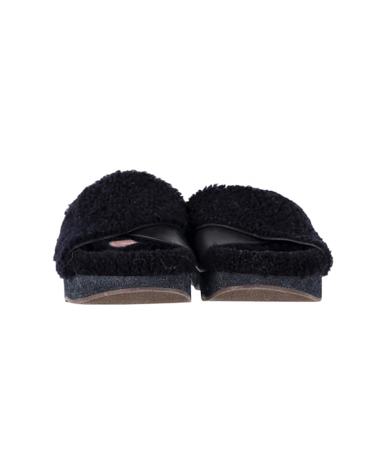 Chloe Wavy Slides in Black Shearling and Leather - Image 5