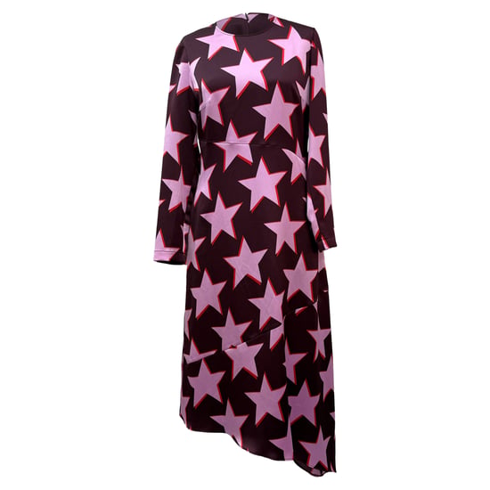 Hugo Boss Star-Printed Asymmetric Midi Dress in Multicolor Satin - Image 1