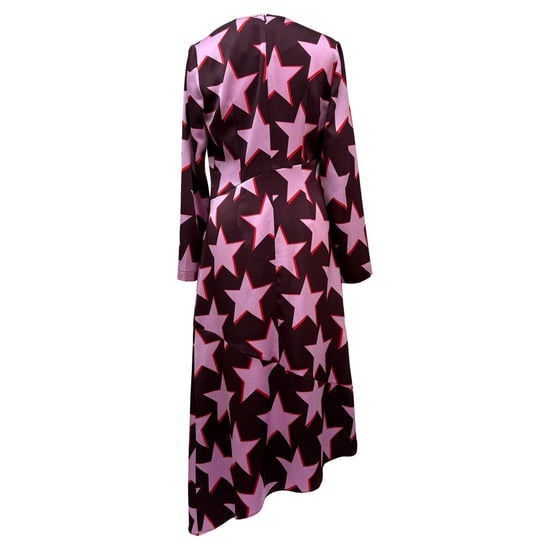 Hugo Boss Star-Printed Asymmetric Midi Dress in Multicolor Satin - Image 3