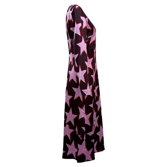 Hugo Boss Star-Printed Asymmetric Midi Dress in Multicolor Satin - Image 5