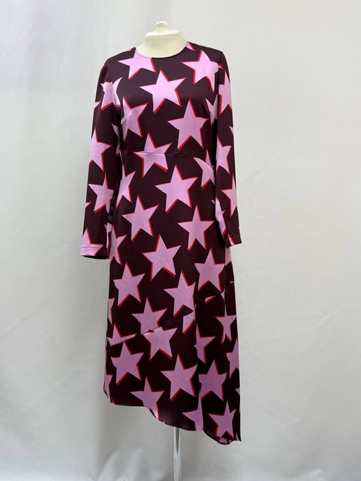 Hugo Boss Star-Printed Asymmetric Midi Dress in Multicolor Satin - Image 6