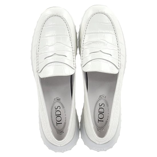 Tod's x Alber Elbaz Croc-Embossed Loafers in White Leather - Image 3
