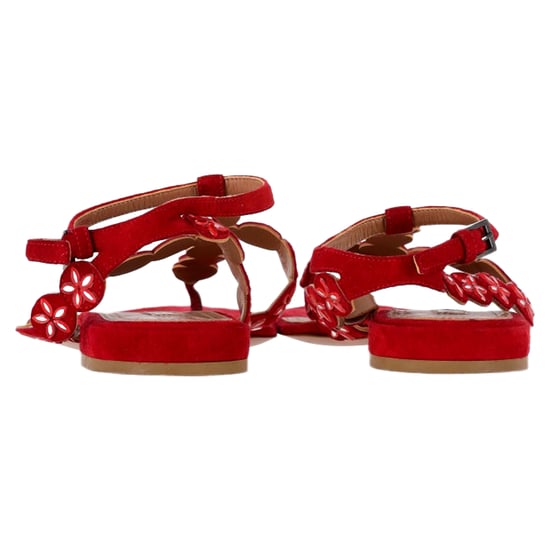Alaïa Flower Lasercut Ankle Strap Flat Sandals in Red Suede - Image 5