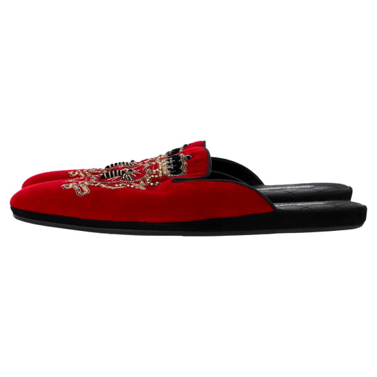 Dolce & Gabbana Embroidered Flat Mules in Red Velvet - Image 3