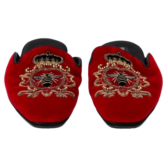 Dolce & Gabbana Embroidered Flat Mules in Red Velvet - Image 4