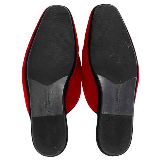 Dolce & Gabbana Embroidered Flat Mules in Red Velvet - Image 6